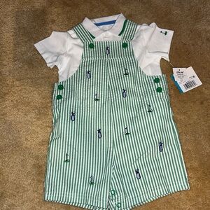 Green Stripe Golf Embroidered Seersucker Baby Romper